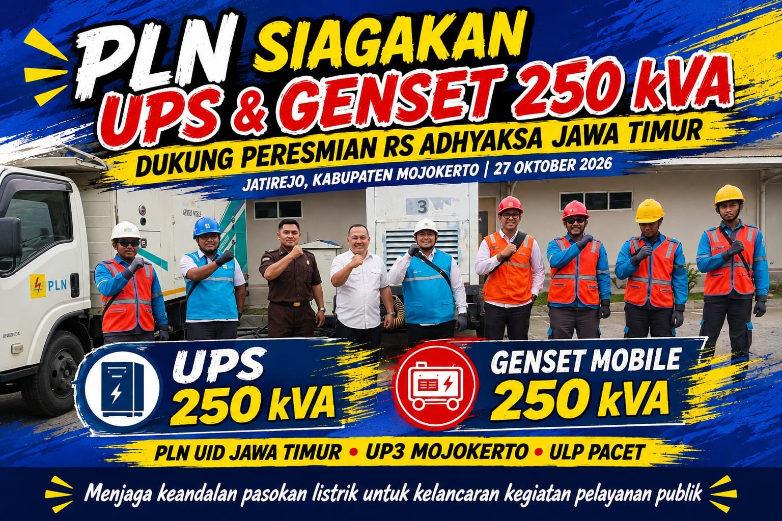 PLN Siagakan UPS dan Genset 250 kVA untuk Dukung Peresmian RS Adhyaksa Jawa Timur di Mojokerto PLN Siagakan UPS dan Genset 250 kVA untuk Dukung Peresmian RS Adhyaksa Jawa Timur di Mojokerto